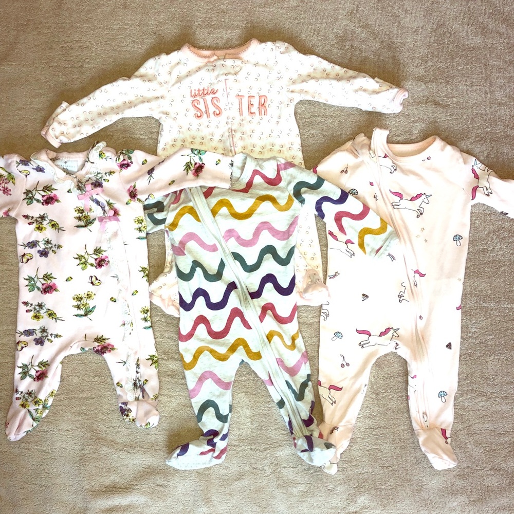 4 girl footed onesies 0-3 months $3/each